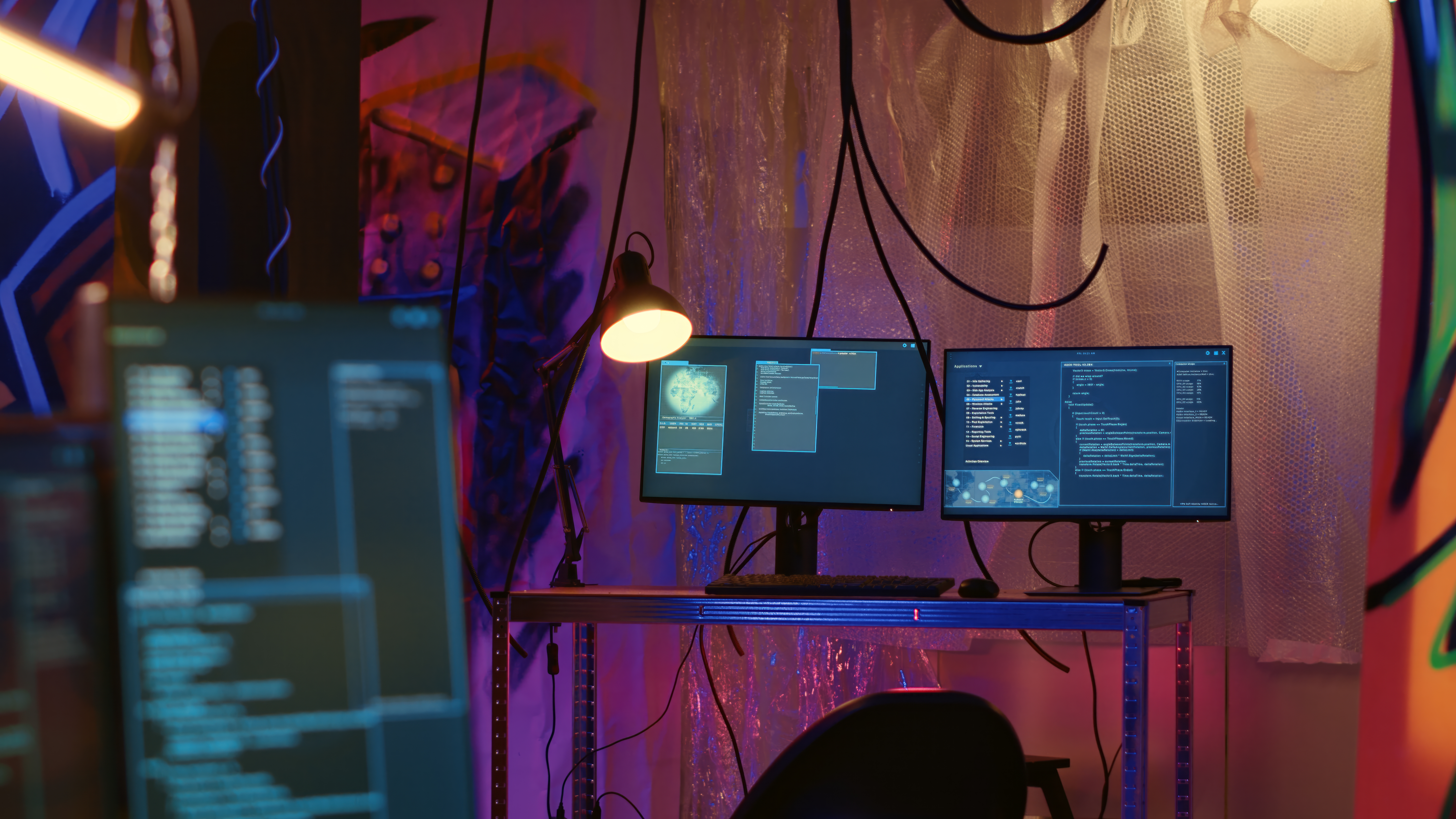 Security operations centre with multiple monitoring screens